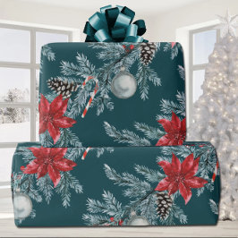 Poinsettias jul Blue Spruce Garland Teal Presentpapper