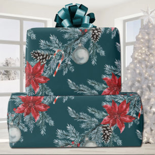 Poinsettias jul Blue Spruce Garland Teal Presentpapper