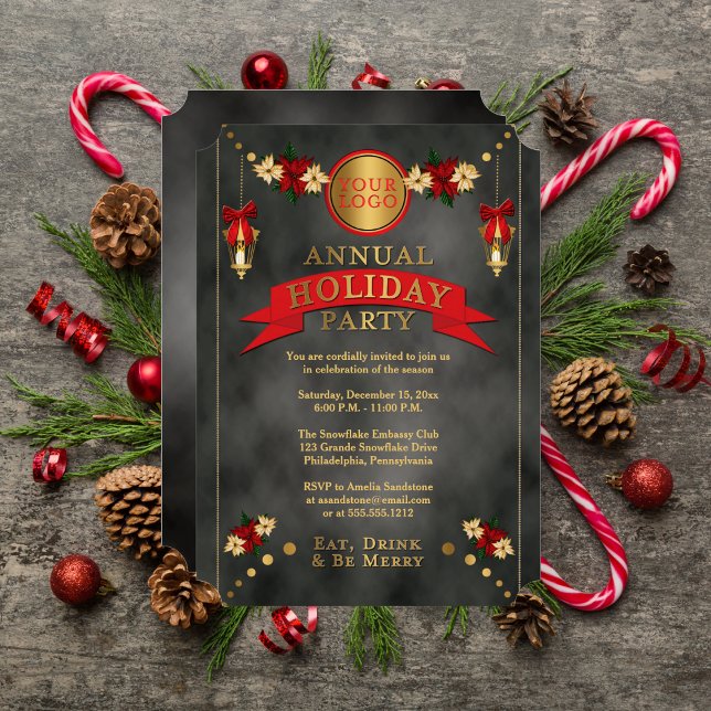Poinsettias | Lanternor Corporate Julfest Inbjudningar (Poinsettias Lanterns Corporate Holiday Party Invitation)