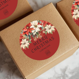 Poinsettias Merry Christmas Corporate Logo  Runt Klistermärke