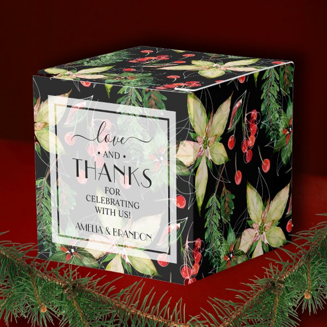 Poinsettias och Berries om svart jul Presentaskar (Skapare uppladdad)
