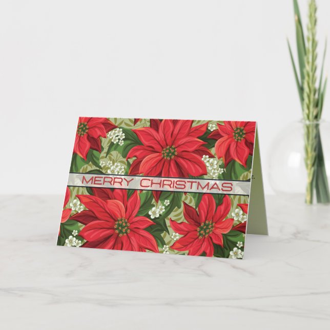Poinsettias och ett istiskt Kall Beer Funny jul Helgkort (Framsida)