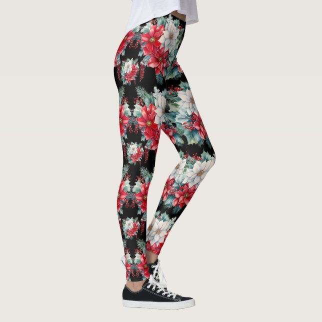 Poinsettias och Holly Berries Leggings - Söt (Höger)