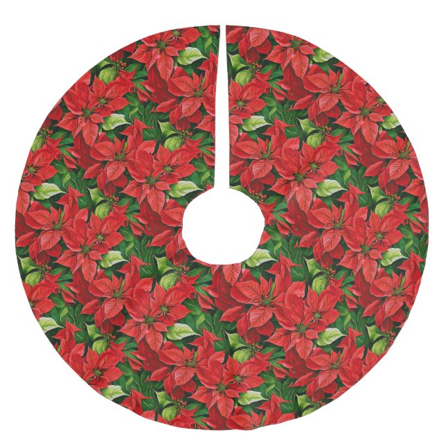 Poinsettias och Holly Lövs Julgransmatta Borstad Polyester (Framsidan)