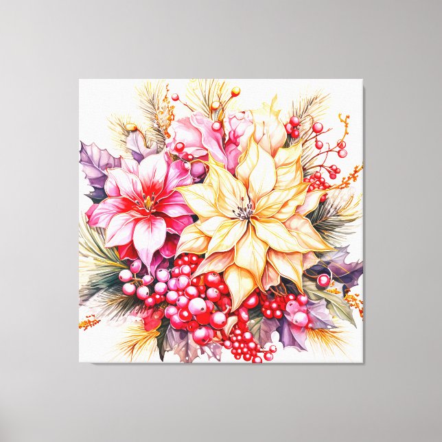 Poinsettias och jul Holly Canvastryck (Framsida)