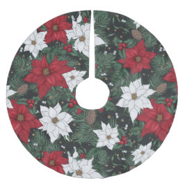 Poinsettias & Pine in Deep Holiday Hues Julgransmatta Borstad Polyester