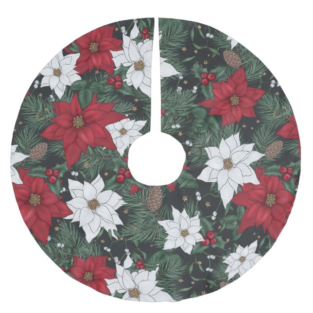 Poinsettias & Pine in Deep Holiday Hues Julgransmatta Borstad Polyester (Framsidan)