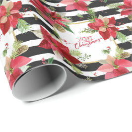 Poinsettias, Svart, rand, Papper Presentpapper