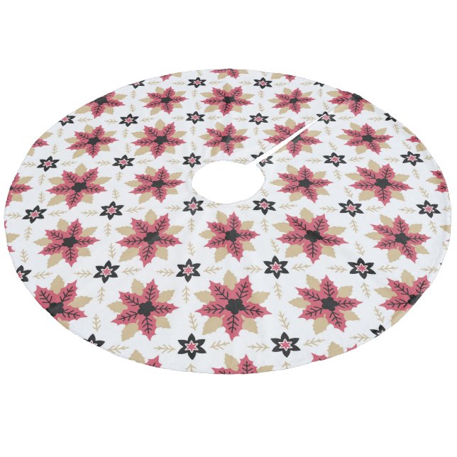 Poinsettias Ull Träd Skirt Julgransmatta Fleece (Vinklad)