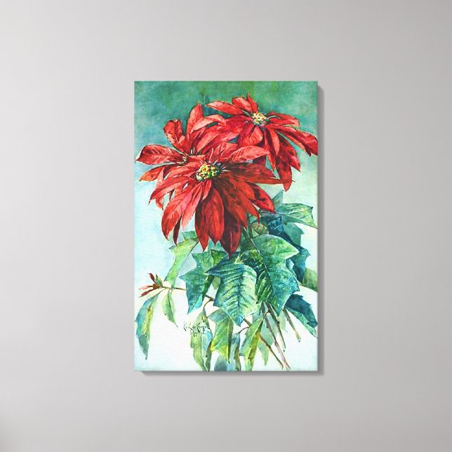 Poinsettias Vintage Art Wrapped Canvas (Framsida)
