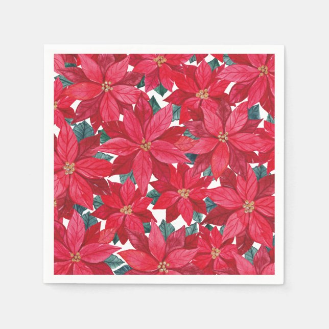 Poinsettias Winter Shelter Round Pouf Pappersservett (Framsidan)