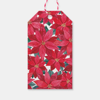 Poinsettias Winter Shelter Round Pouf Presentetikett