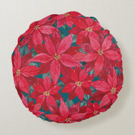 Poinssetias Winter Shelter Rund Kudde