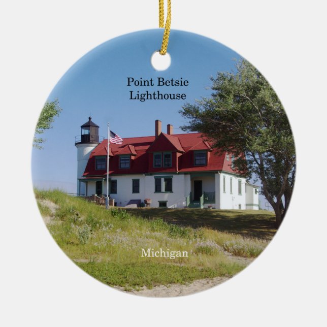 Point Betsie Lighthouse-ornament Julgransprydnad Keramik (Framsidan)