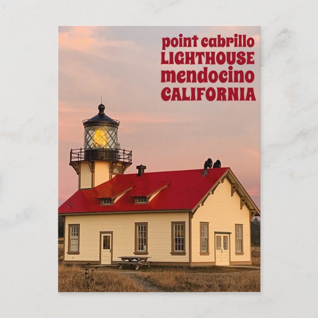 Point Cabrillo LIGHTHOUSE MENDOCINO Sunset Travel Vykort (Framsida)