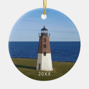 Point Judith Narragansett Lighthouse Julgransprydnad Keramik