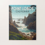 Point Lobos California Travel Art Vintage Pussel<br><div class="desc">Design för vektorkonst för punktLobos. Havet nära Point Lobos anses vara en av de bästa platserna för dyka på Monterey-Peninsulan och längs Kalifornien kusten.</div>