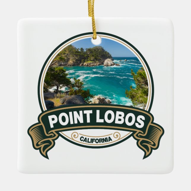 Point Lobos California Travel Badge Julgransprydnad Keramik (Framsida)