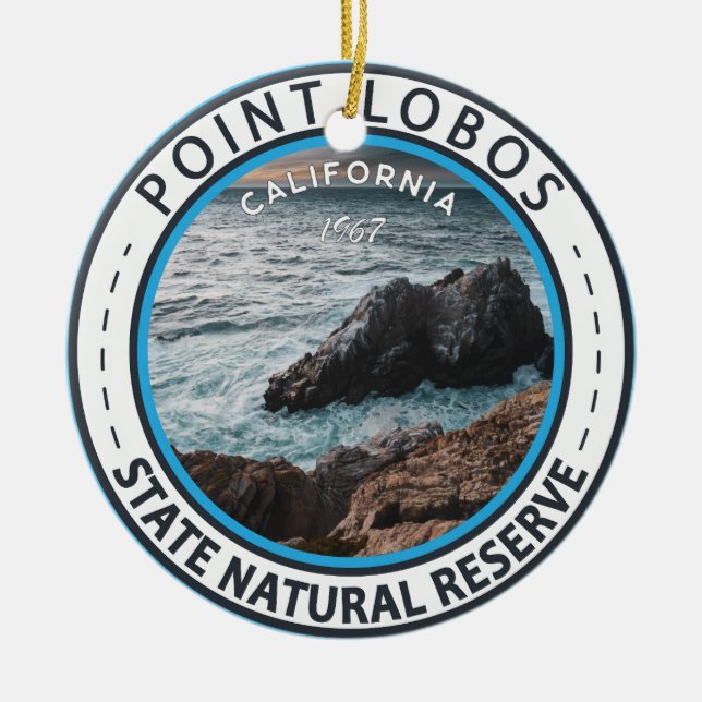 Point Lobos State Natural Reserve California Badge Julgransprydnad Keramik (Framsidan)