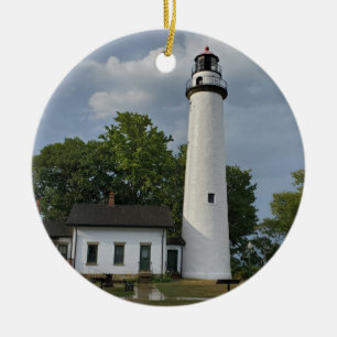 Pointe Aux Barques Lighthouse Julgransprydnad Keramik