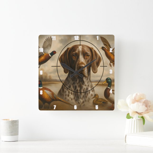 Pointer Bird Hund Hunting Ankor Pheasants Fyrkantig Klocka (Hem)