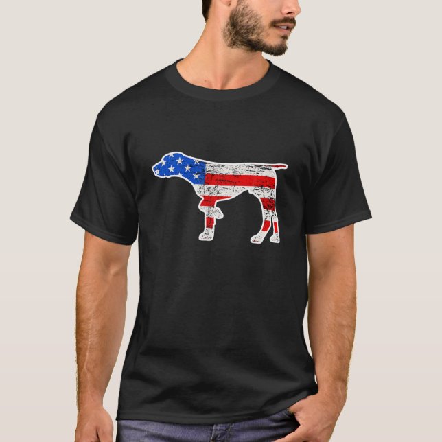 Pointer Hund, 4 juli 2011, Retro USA American Flag T Shirt (Framsida)