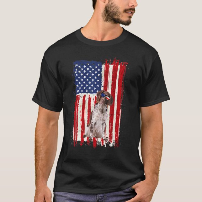Pointer Hund American Flagga Patriotic Independenc T Shirt (Framsida)