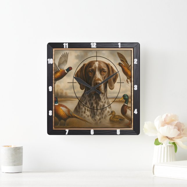 Pointer Hund Hunting Ankor Pheasants Fyrkantig Klocka (Hem)