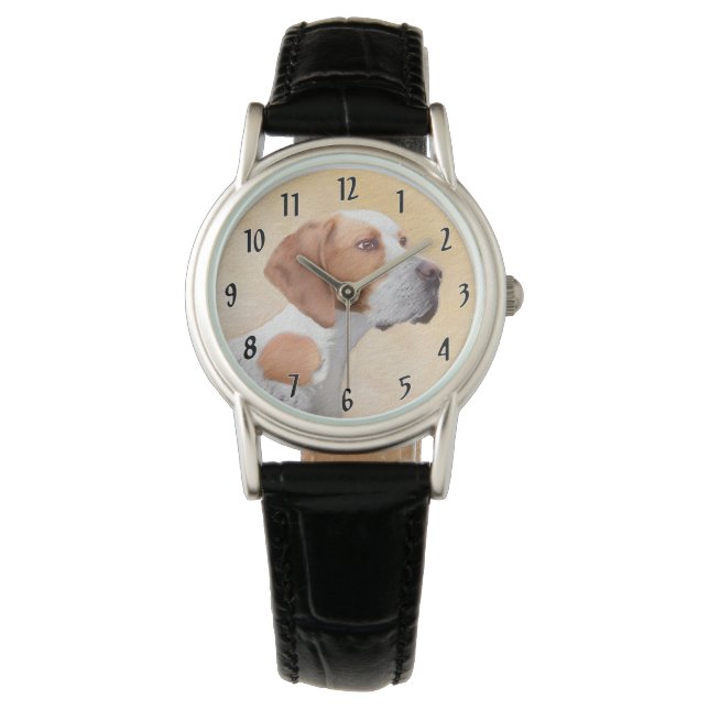 Pointer-målning - söt original konst av hund armbandsur (Framsida)