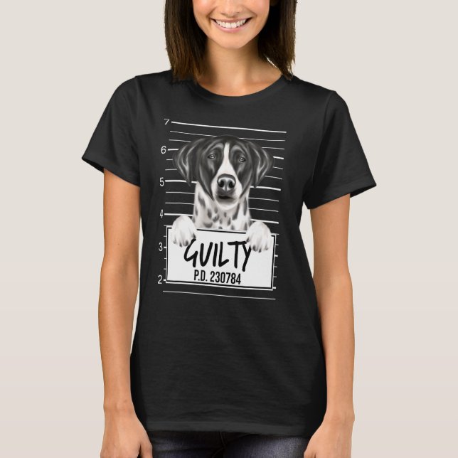 Pointer Mugshot Guilty Hund T Shirt (Framsida)