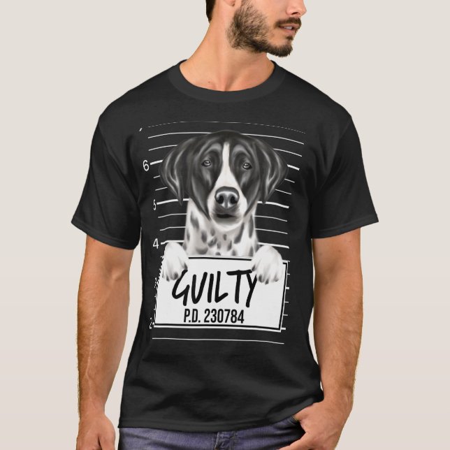 Pointer Mugshot Skyldig Hund T Shirt (Framsida)