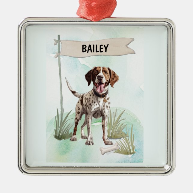 Pointer Watercolor Personalized Dog Julgransprydnad Metall (Framsidan)