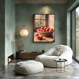 Pointillism Basket of Apples by Sunlit Window Poster