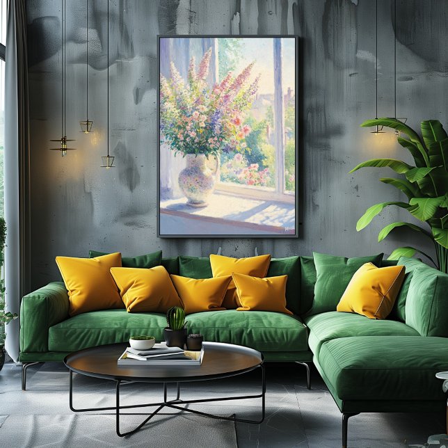 Pointillism Blommigt Art med solbelyst Garden View Poster (Skapare uppladdad)