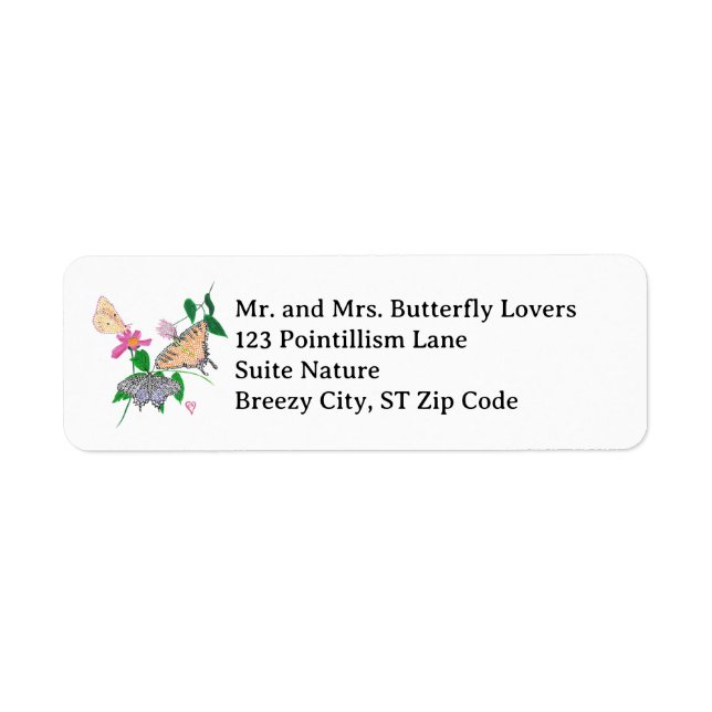 Pointillism Butterflies Address Labels Returadress Etikett (Framsidan)