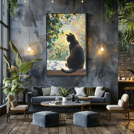 Pointillism Cat on Windows sill in Sunlight Poster