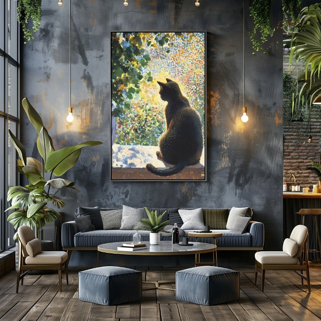 Pointillism Cat on Windows sill in Sunlight Poster (Skapare uppladdad)