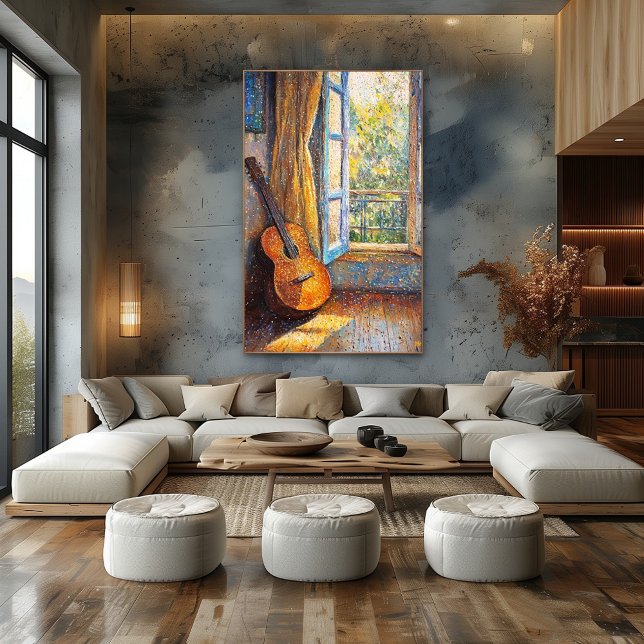 Pointillism Guitar by Sunlit Window - Vibrant Poster (Skapare uppladdad)