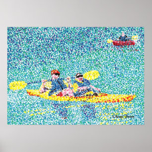 Pointillism kanotscen, på en flod Affischer