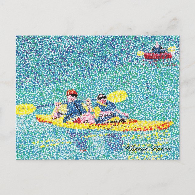 Pointillism kayak-scen, av Cheryl Paton, vykort (Framsida)