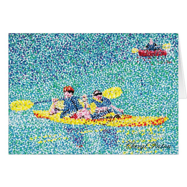 Pointillism kayak-scenmålning, kort (Framsidan Horizontal)