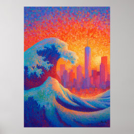 Pointillism Ocean Wave New York Skyline Poster