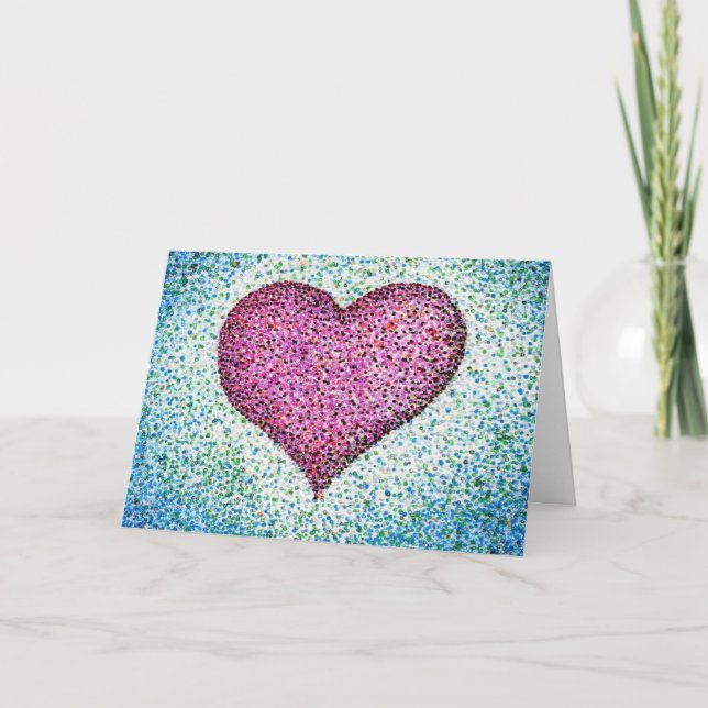 Pointillism Rosa Hjärtat Lyckönskningskort Kort (Framsida)