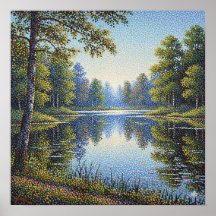 Pointillism Sjö landskap