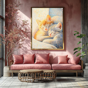 Pointillism Sovande kattungar i solljus – Mysigt Poster