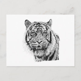 Pointillism Tiger Huvud Svart & Vitt Vilda Djur Ko Vykort