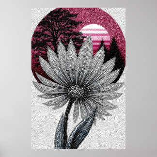 Pointillism Tusenskönas med rosa solnedgång och sk Poster