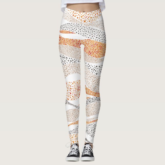 Pointillism Vågigt polka: Cute Doodle Textile Leggings (Framsida)