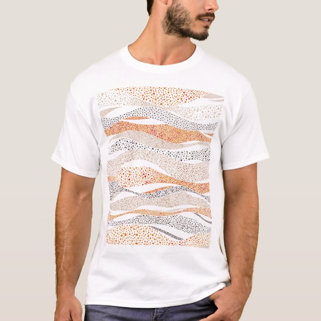 Pointillism Vågigt polka: Cute Doodle Textile T Shirt (Framsida)