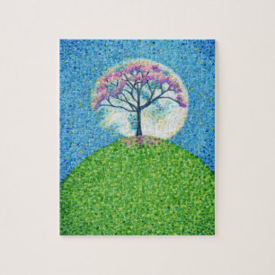 Pointillism Vår Träd Original Art Pussel